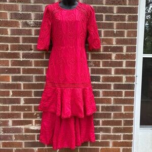Lulu's Vibrant Red Lace Midi Dress